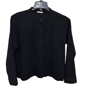 Eileen Fisher Organic Cotton Pucker Shirt Jacket Size XL Black‎ Lagenlook Blazer